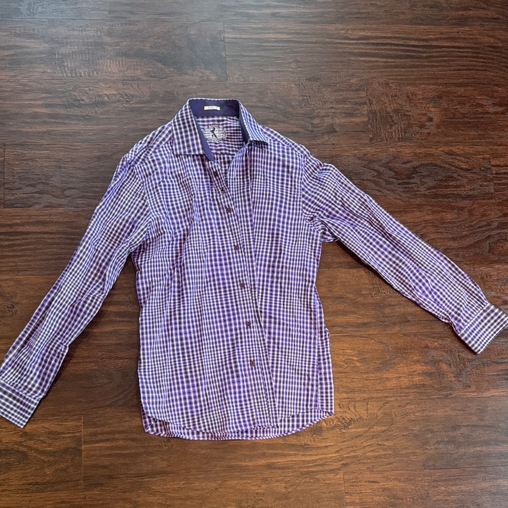 Bugatchi Purple Gingham Button Down Shirt